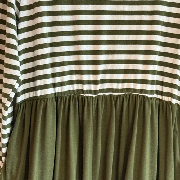 Chic Forest Stripes & Olive Sway – Vidarton XL Midi Dress w/ Pockets 🌿Preloved - Picture 12 of 12